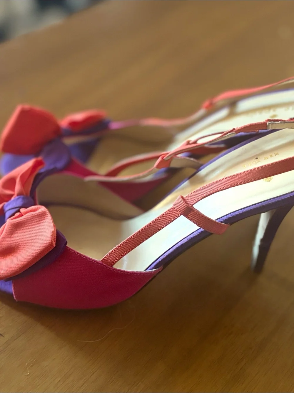 Women's Pink & Purple Slingback Heels with orange Bow